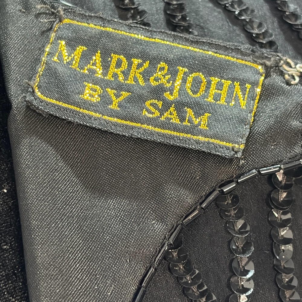VINTAGE Mark & John By Sam Sz S Black Silk Long Cocktail Dress Sequin *flaws* - Picture 6 of 14
